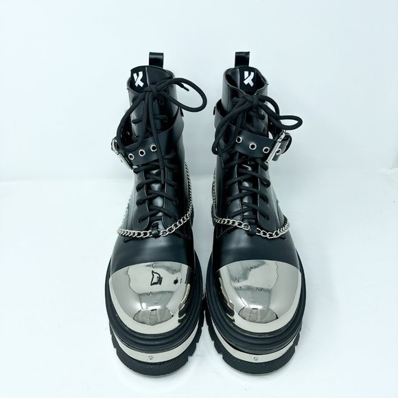 **SOLD**Koi Borin Metal Hardware Platform Combat Boots Black Mens 10 Chains - Picture 2 of 16